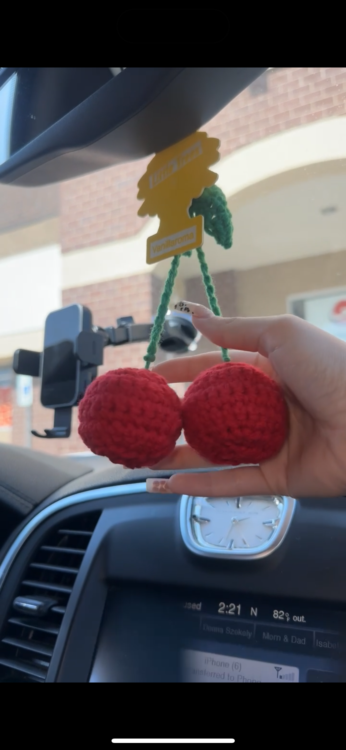 Crochet cherry car hangers