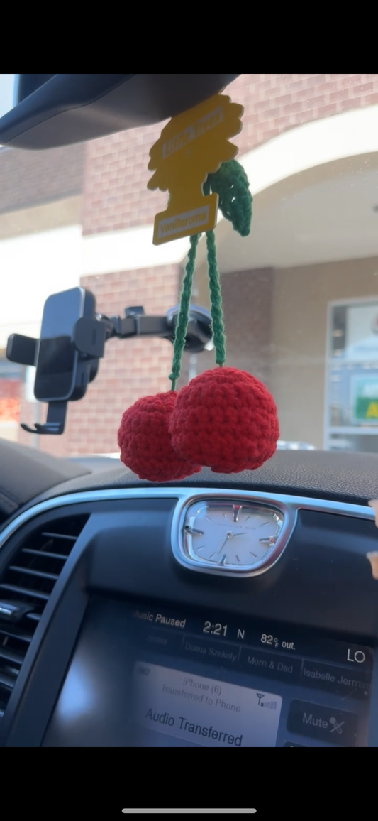 Crochet cherry car hangers