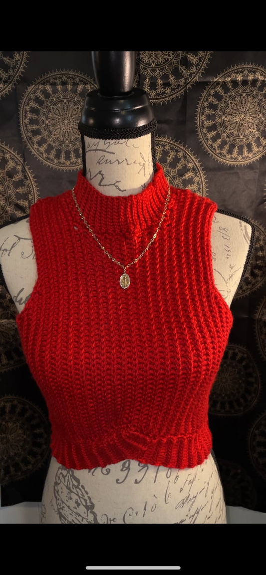 Cropped crochet mock neck